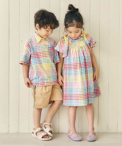 日本童裝 apres les cours 格仔條紋襯衫 80-130cm 男童款 夏季 TOPS