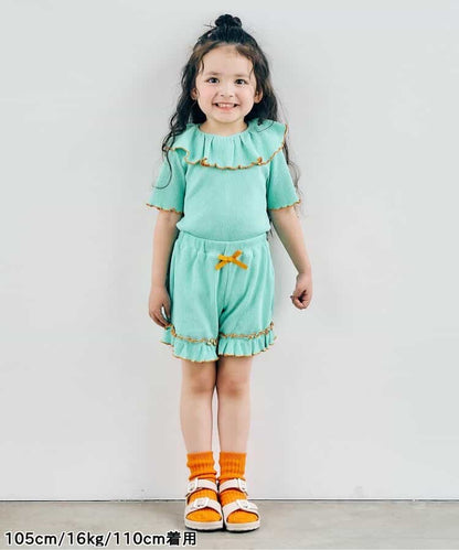 日本童裝 apres les cours 華夫格荷葉領上衣 80-140cm 女童款 夏季 TOPS
