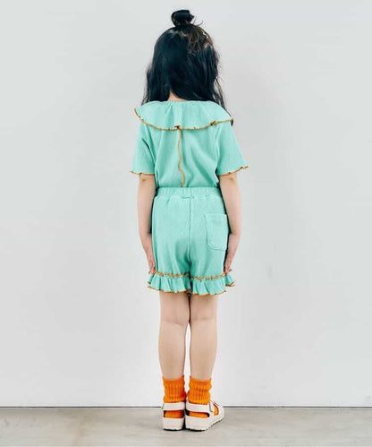 日本童裝 apres les cours 華夫格荷葉領上衣 80-140cm 女童款 夏季 TOPS