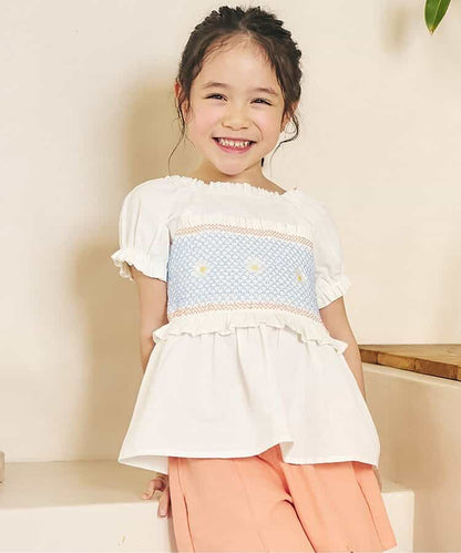 日本童裝 apres les cours 刺繡褶皺上衣 80-130cm 女童款 夏季 TOPS