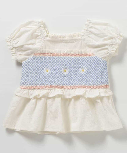 日本童裝 apres les cours 刺繡褶皺上衣 80-130cm 女童款 夏季 TOPS