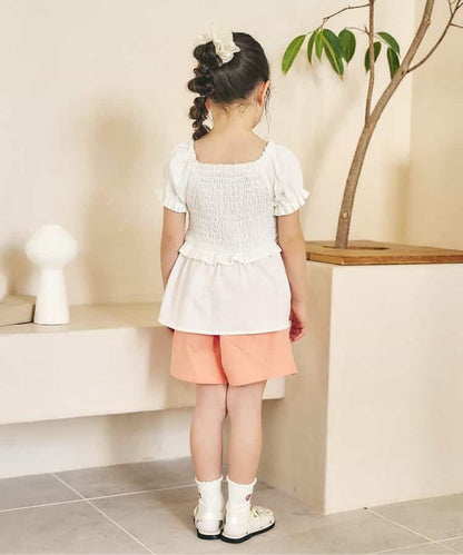 日本童裝 apres les cours 刺繡褶皺上衣 80-130cm 女童款 夏季 TOPS