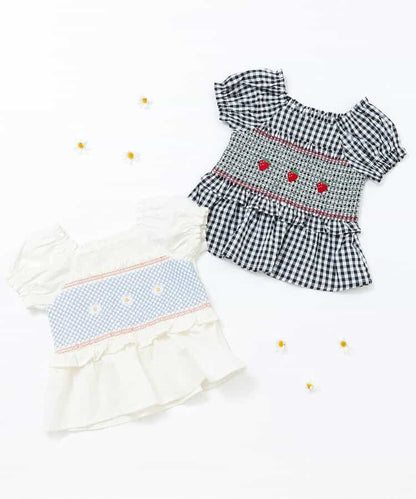 日本童裝 apres les cours 刺繡褶皺上衣 80-130cm 女童款 夏季 TOPS