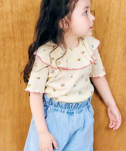 日本童裝 apres les cours 華夫格荷葉領上衣 80-140cm 女童款 夏季 TOPS