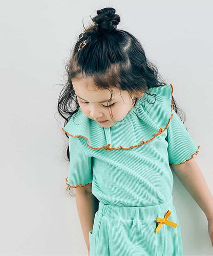 日本童裝 apres les cours 華夫格荷葉領上衣 80-140cm 女童款 夏季 TOPS