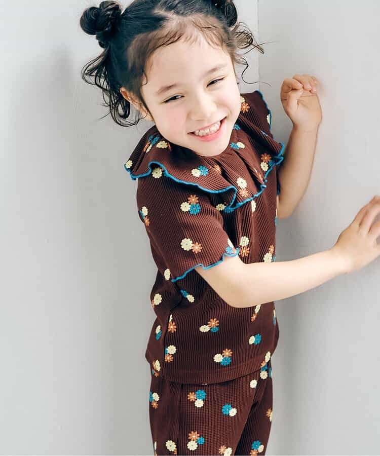 日本童裝 apres les cours 華夫格荷葉領上衣 80-140cm 女童款 夏季 TOPS