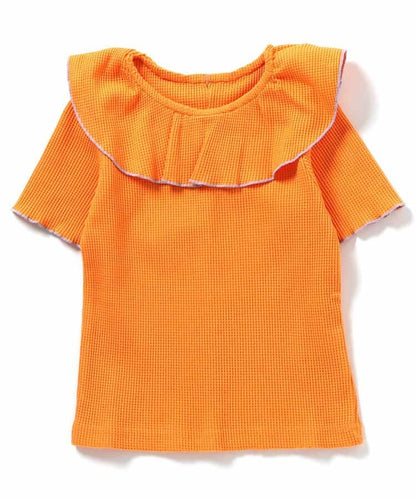 日本童裝 apres les cours 華夫格荷葉領上衣 80-140cm 女童款 夏季 TOPS