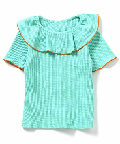 日本童裝 apres les cours 華夫格荷葉領上衣 80-140cm 女童款 夏季 TOPS