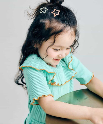 日本童裝 apres les cours 華夫格荷葉領上衣 80-140cm 女童款 夏季 TOPS