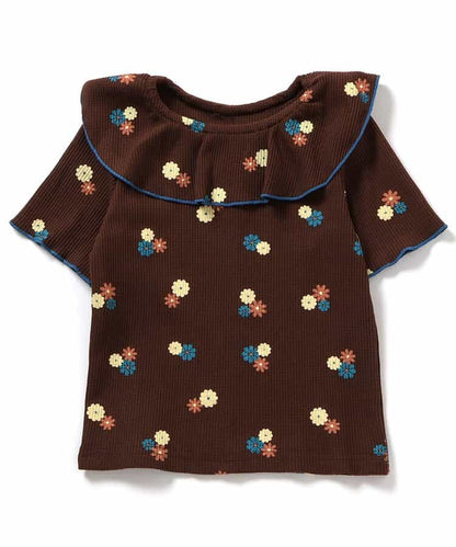 日本童裝 apres les cours 華夫格荷葉領上衣 80-140cm 女童款 夏季 TOPS
