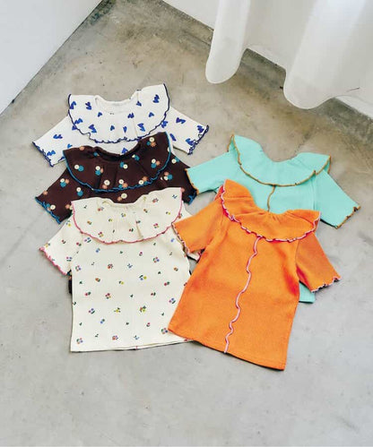 日本童裝 apres les cours 華夫格荷葉領上衣 80-140cm 女童款 夏季 TOPS