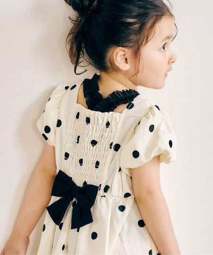 日本童裝 apres les cours 泡泡袖緞帶連身裙 80-140cm 女童款 夏季 DRESSES