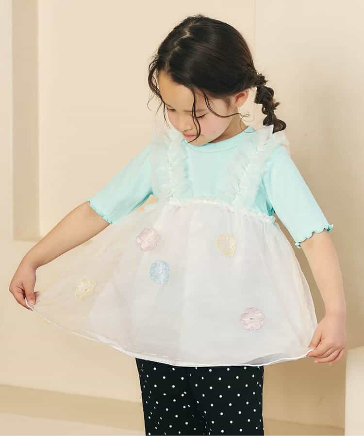 日本童裝 apres les cours 花朵和心形薄紗上衣 80-140cm 女童款 夏季 TOPS
