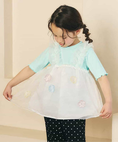 日本童裝 apres les cours 花朵和心形薄紗上衣 80-140cm 女童款 夏季 TOPS