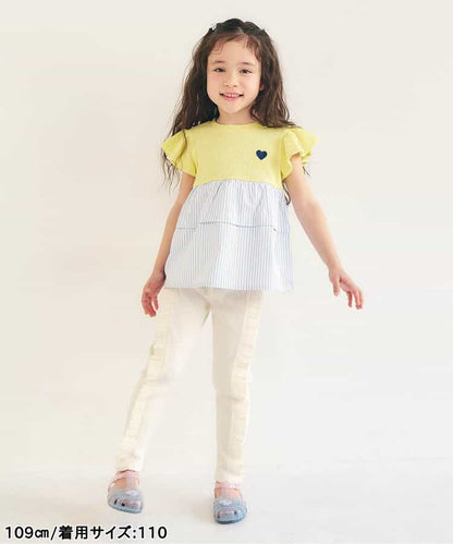 日本童裝 apres les cours 拼接小飛袖上衣 80-140cm 女童款 夏季 TOPS