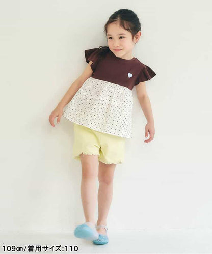 日本童裝 apres les cours 拼接小飛袖上衣 80-140cm 女童款 夏季 TOPS