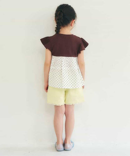 日本童裝 apres les cours 拼接小飛袖上衣 80-140cm 女童款 夏季 TOPS