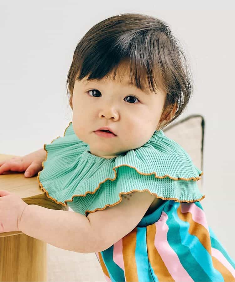 日本直送 apres les cours 華夫格紋荷葉領子 初生嬰兒 70-90cm TOPS 衣服配件