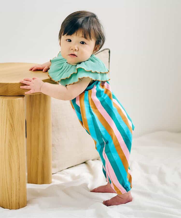日本直送 apres les cours 華夫格紋荷葉領子 初生嬰兒 70-90cm TOPS 衣服配件