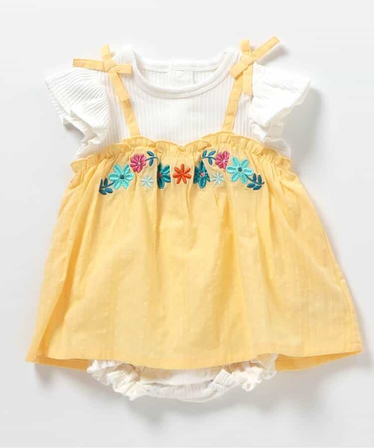 日本童裝 apres les cours 花花刺繡假兩件連衣 70-80cm 女童款 初生嬰兒 夏季 Jumpsuit