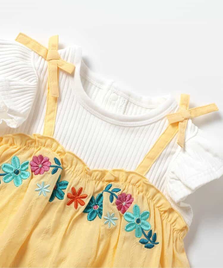 日本童裝 apres les cours 花花刺繡假兩件連衣 70-80cm 女童款 初生嬰兒 夏季 Jumpsuit