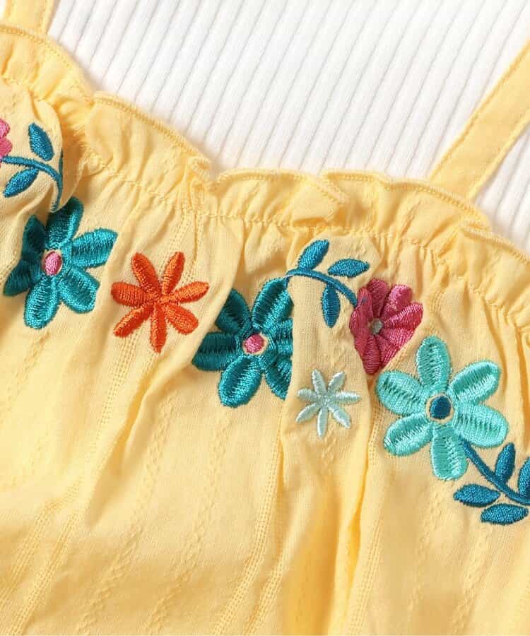 日本童裝 apres les cours 花花刺繡假兩件連衣 70-80cm 女童款 初生嬰兒 夏季 Jumpsuit
