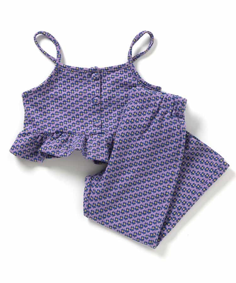 日本童裝 apres les cours 碎花提花吊帶及喇叭褲套裝 80-140cm 女童款 夏季 TOPS PANTS