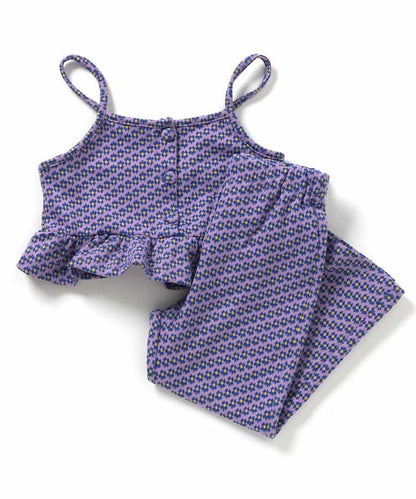 日本童裝 apres les cours 碎花提花吊帶及喇叭褲套裝 80-140cm 女童款 夏季 TOPS PANTS