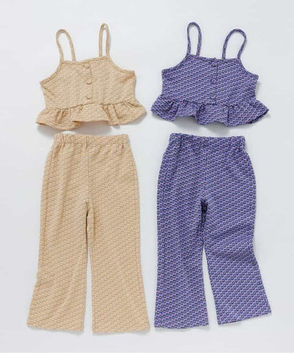 日本童裝 apres les cours 碎花提花吊帶及喇叭褲套裝 80-140cm 女童款 夏季 TOPS PANTS