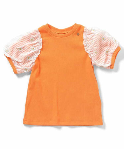 日本童裝 apres les cours 繡花薄紗袖拼接上衣 80-140cm 女童款 夏季 TOPS