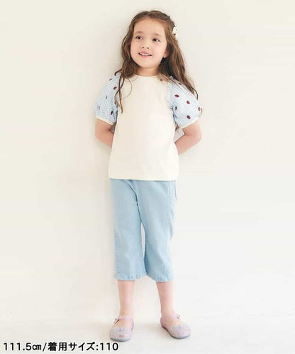 日本童裝 apres les cours 繡花薄紗袖拼接上衣 80-140cm 女童款 夏季 TOPS