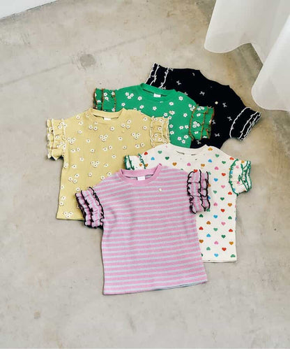 日本童裝 apres les cours 華夫格荷葉邊上衣 80-140cm 女童款 夏季 TOPS