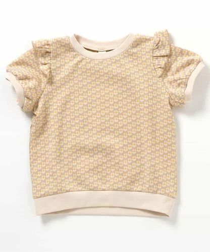 日本童裝 apres les cours 荷葉肩花花提花上衣 80-140cm 女童款 夏季 TOPS