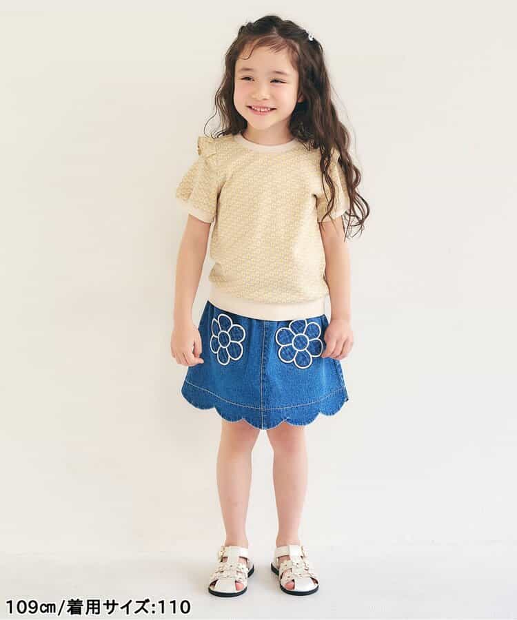 日本童裝 apres les cours 荷葉肩花花提花上衣 80-140cm 女童款 夏季 TOPS