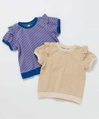 日本童裝 apres les cours 荷葉肩花花提花上衣 80-140cm 女童款 夏季 TOPS