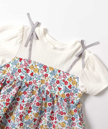 日本童裝 apres les cours 碎花拼接上衣 80-140cm 女童款 夏季 TOPS