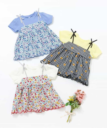 日本童裝 apres les cours 碎花拼接上衣 80-140cm 女童款 夏季 TOPS
