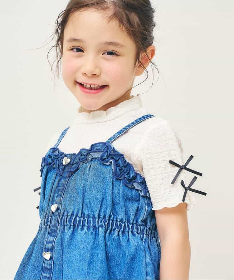 日本童裝 apres les cours 提花袖緞帶上衣 80-140cm 女童款 夏季 TOPS