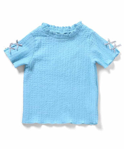 日本童裝 apres les cours 提花袖緞帶上衣 80-140cm 女童款 夏季 TOPS