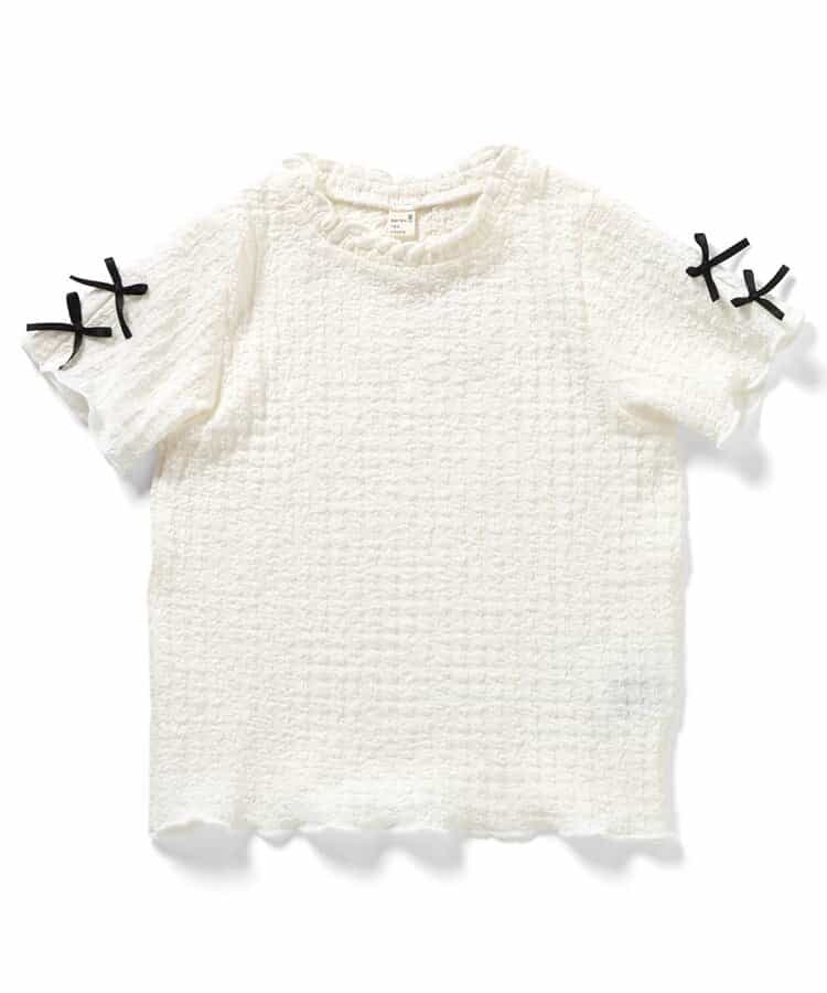日本童裝 apres les cours 提花袖緞帶上衣 80-140cm 女童款 夏季 TOPS