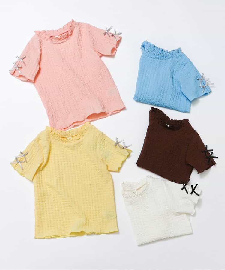 日本童裝 apres les cours 提花袖緞帶上衣 80-140cm 女童款 夏季 TOPS