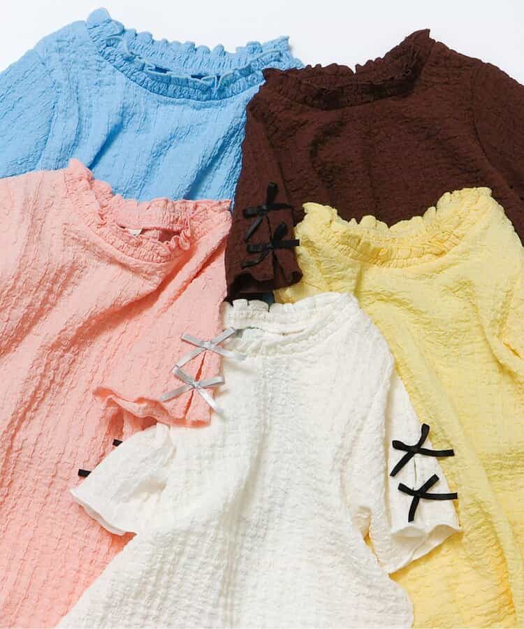 日本童裝 apres les cours 提花袖緞帶上衣 80-140cm 女童款 夏季 TOPS