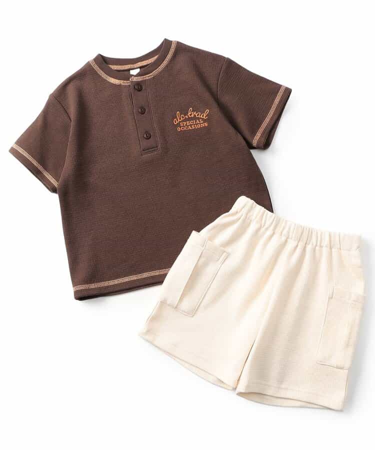日本童裝 apres les cours 亨利領口星星貼片兩件套裝 80-130cm 男童款 夏季 TOPS PANTS