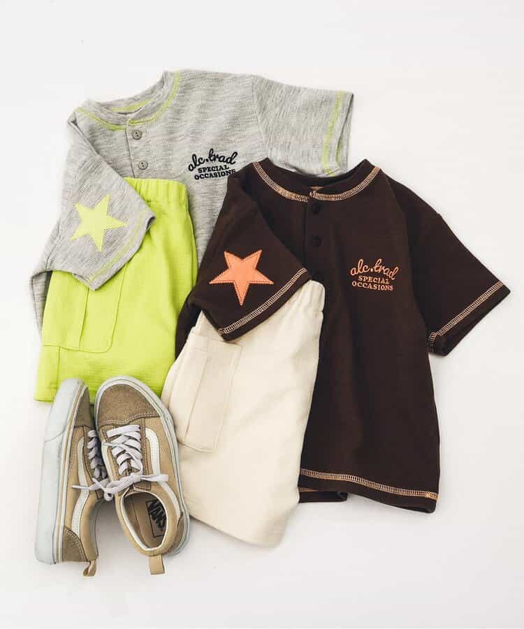 日本童裝 apres les cours 亨利領口星星貼片兩件套裝 80-130cm 男童款 夏季 TOPS PANTS