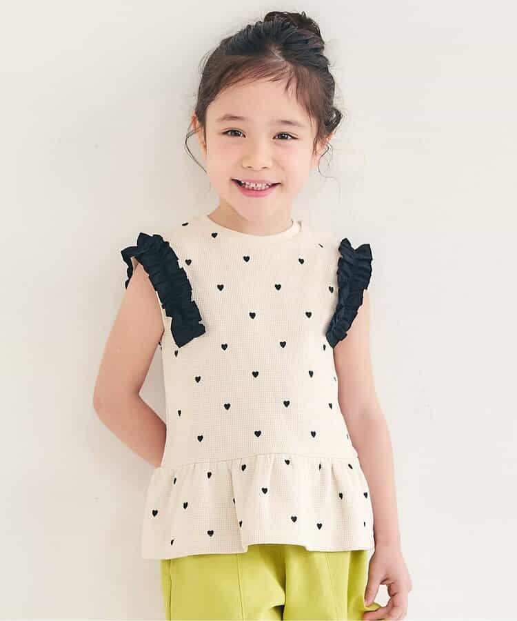 日本童裝 apres les cours 荷葉邊袖華夫格上衣 80-140cm 女童款 夏季 TOPS