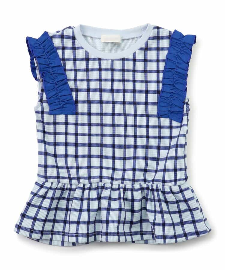 日本童裝 apres les cours 荷葉邊袖華夫格上衣 80-140cm 女童款 夏季 TOPS