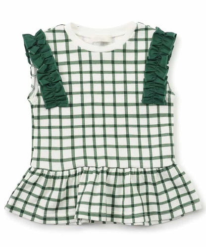 日本童裝 apres les cours 荷葉邊袖華夫格上衣 80-140cm 女童款 夏季 TOPS