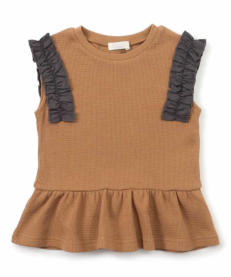 日本童裝 apres les cours 荷葉邊袖華夫格上衣 80-140cm 女童款 夏季 TOPS