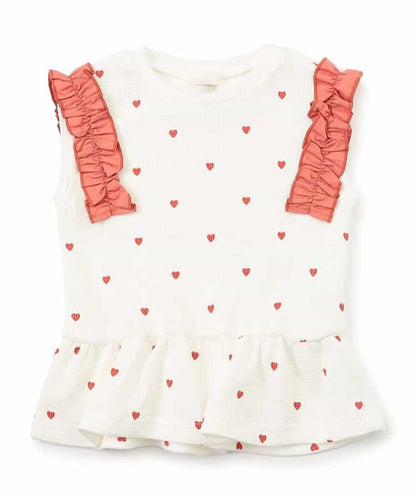 日本童裝 apres les cours 荷葉邊袖華夫格上衣 80-140cm 女童款 夏季 TOPS