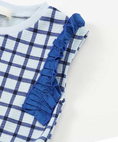 日本童裝 apres les cours 荷葉邊袖華夫格上衣 80-140cm 女童款 夏季 TOPS